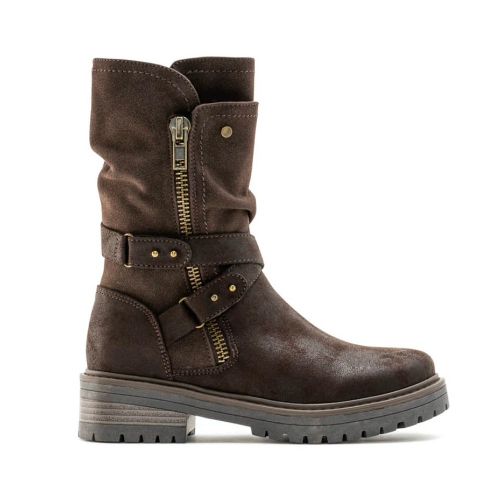 Combat Moto Boots - Faux Suede - Dark Brown - Lug Sole - Side Zipper - NWT